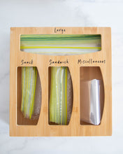 Load image into Gallery viewer, Vinyl labels that peel back and stick onto sandwich bag organiser products such as glad sandwich bags, oven bags, rubbish bags and more