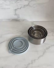 Load image into Gallery viewer, Stainless steel container set with leakproof silicone lid for food storage. Set of 4 containers ranging from small to large. Perfect for storing nuts, seeds, fruit, snacks & leftovers