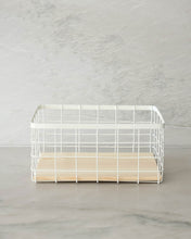 Load image into Gallery viewer, Wire basket with wooden tray that can be used in the kitchen, laundry, wardrobe, storage cupboard, and playroom for organising and storing items