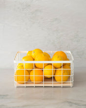 Load image into Gallery viewer, Wire basket with wooden tray that can be used in the kitchen, laundry, wardrobe, storage cupboard, and playroom for organising and storing items