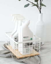 Load image into Gallery viewer, Wire basket with wooden tray that can be used in the kitchen, laundry, wardrobe, storage cupboard, and playroom for organising and storing items