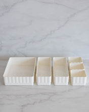 Load image into Gallery viewer, Bathroom container set designed to fit in bathroom drawers and store toiletries such as skincare, makeup, haircare and perfumes