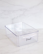 Load image into Gallery viewer, Fridge container that is medium, clear and stackable, used to store dairy, meat and vegetables in the fridge