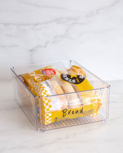 Load image into Gallery viewer, Fridge container that is medium, clear and stackable, used to store dairy, meat and vegetables in the fridge