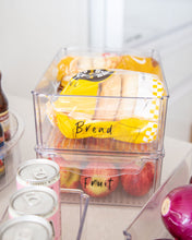 Load image into Gallery viewer, Fridge container that is medium, clear and stackable, used to store dairy, meat and vegetables in the fridge