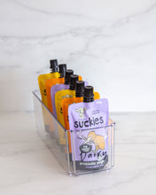 Load image into Gallery viewer, Fridge container that is rectangle, clear and stackable, used to store dairy, drinks and vegetables in the fridge
