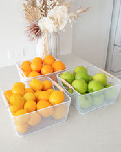 Load image into Gallery viewer, Square mesh basket with wooden handles for storing items such as potatoes, onions, fruit, cans, chips, snacks, kids toys, stationary and more