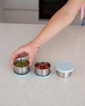 Load image into Gallery viewer, Stainless steel container with leakproof silicone lid for food storage. Perfect for storing nuts, seeds &amp; dressings 