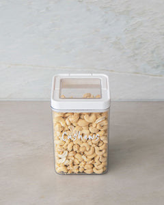 Pantry storage container set with airtight lids for storing common household ingredients