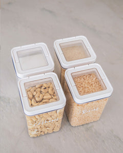 Pantry storage container with airtight lid for storing nuts, tea and baking ingredients