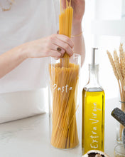 Load image into Gallery viewer, Glass jar with a bamboo lid and silicone seal for storing spaghetti and pasta