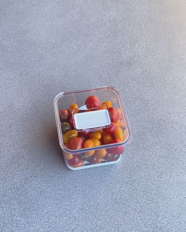 Small fridge container that is clear, strong and durable. Features removable dividers for drainage. Can be stacked. Keeps refrigerated food fresher for longer.