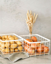 Load image into Gallery viewer, Set of three wire baskets with wooden trays that can be used in the kitchen, laundry, wardrobe, storage cupboard, and playroom for organising and storing items