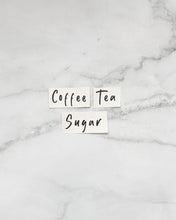Load image into Gallery viewer, Coffee, tea, and sugar vinyl labels in black or white, that peel back and stick onto kitchen jars 