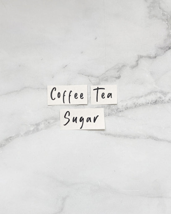 Coffee, tea, and sugar vinyl labels in black or white, that peel back and stick onto kitchen jars 