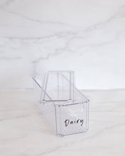 Load image into Gallery viewer, Set of clear, stackable, fridge containers with a small handle and lid, used to store dairy, drinks and vegetables in the fridge