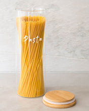 Load image into Gallery viewer, Glass jar with a bamboo lid and silicone seal for storing spaghetti and pasta