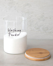 Load image into Gallery viewer, Washing powder glass jar with bamboo lid used to store washing powder or other laundry items